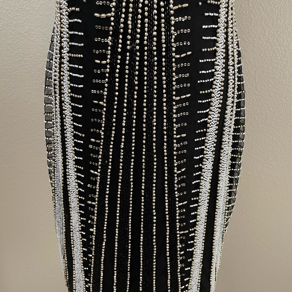 Parker Black Beaded Open Back Cocktail Dress Size 4 - Picture 5 of 9